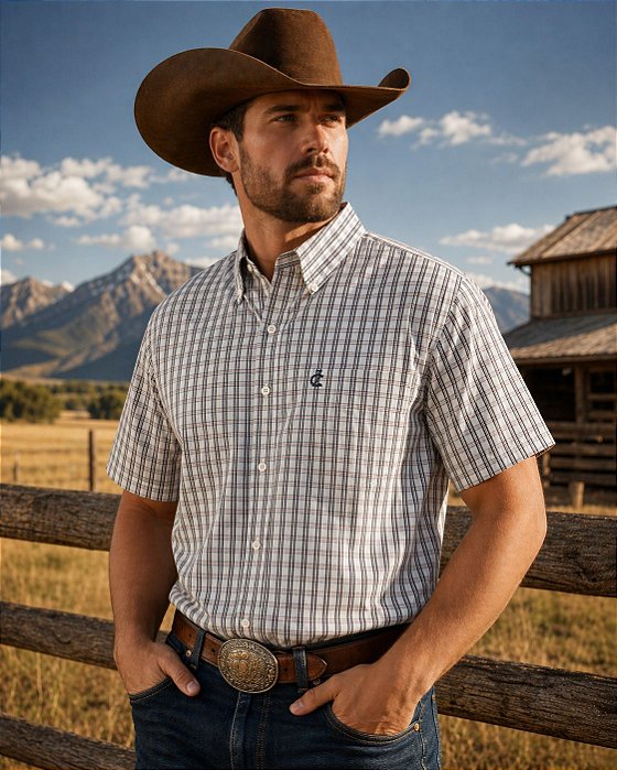 CAMISA ZONA COUNTRY XADREZ MC BRANCA E PRETA