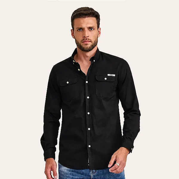CAMISA TXC ML MASC REGULAR SARJA PRETO 29160L