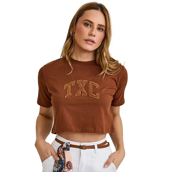 CAMISETA CROPPED TXC FEMININA SLIM MARROM 51254
