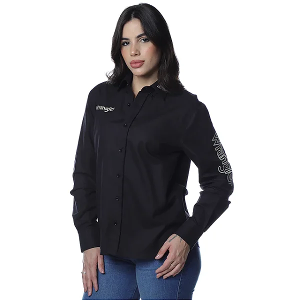 CAMISA WRANGLER FEM ML PRETA S/BOL WW260PR
