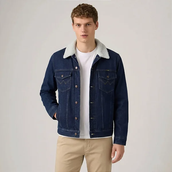 JAQUETA WRANGLER JEANS MASC COM FORRO PELO WM9786 ESCURA