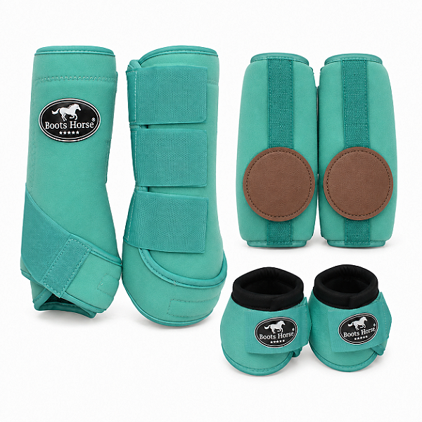 KIT COMPLETO CLOCHE/CANELEIRA/SKID BOOT VERDE AGUA BOOTS HORSE 7181