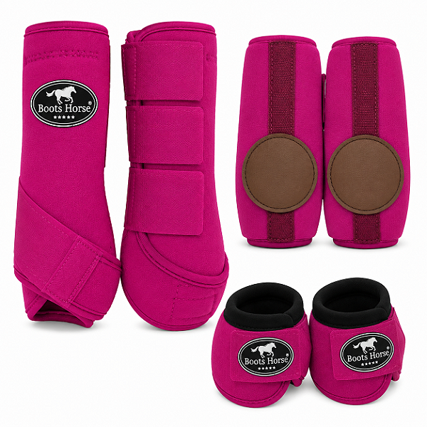 KIT COMPLETO CLOCHE/CANELEIRA/SKID BOOT MAGENTA BOOTS HORSE 11062