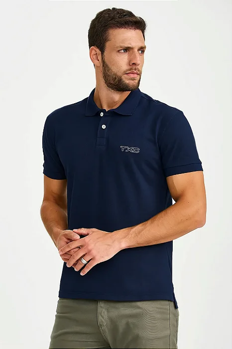POLO TXC MASC PIQUET REGULAR DUPLO MARINHO 69124
