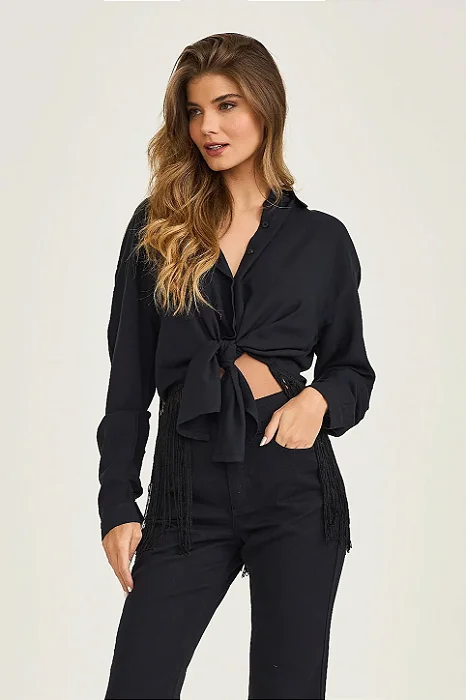 CAMISA OVER TXC FEMININO CUSTOM VISCOSE C/ FRANJA ML 12296L