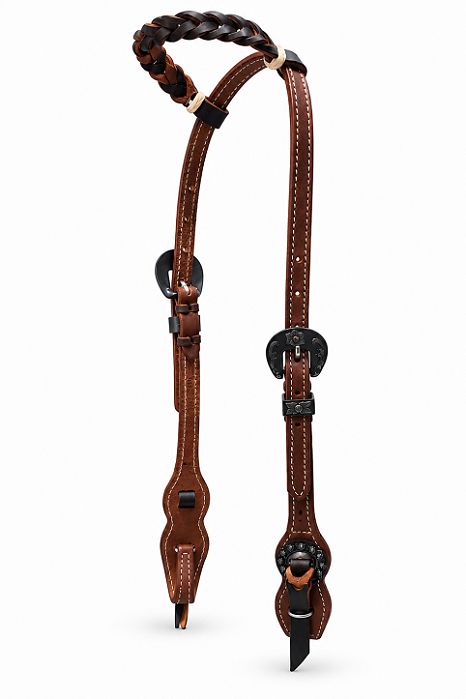 CABEÇADA TOP EQUINE 1 ORELHA TRANÇADA / MEIO CORTUME/ BOTÃO 15034
