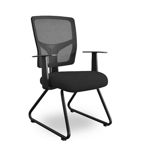 Cadeira Eco Fixa Rhodes Encosto em Tela Executiva com Braços Preta RH107