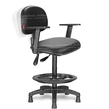 Cadeira Caixa Alta Ergonômica para Portaria, Recepção com Braços Regulável Secretária Ravan RVS03 Preto Sintético