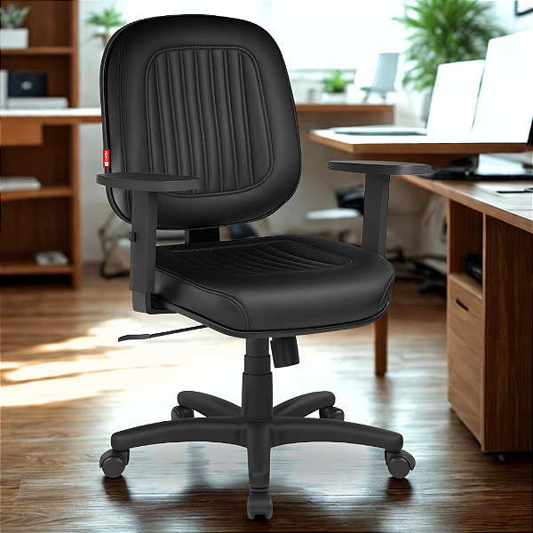 Cadeira Diretor Giratória Cadeira Brasil Preto Sintético para Escritório com Mecanismo Relax e Braços Reguláveis FCB