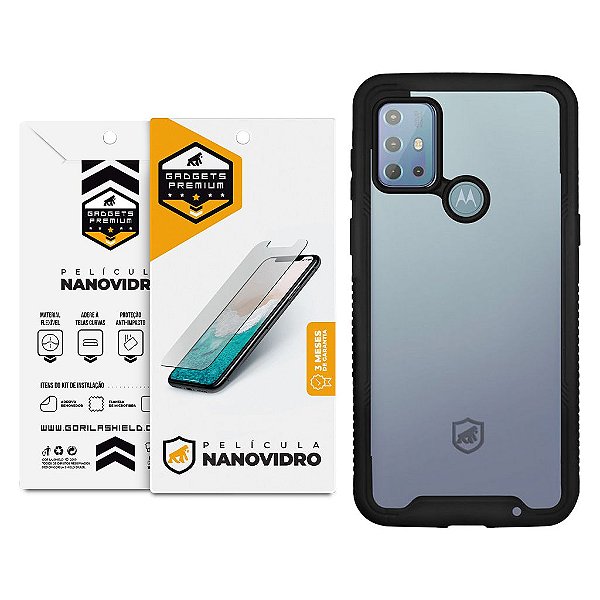 Kit Capa Stronger e Película Nano Vidro Motorola Moto G20 - Gshield