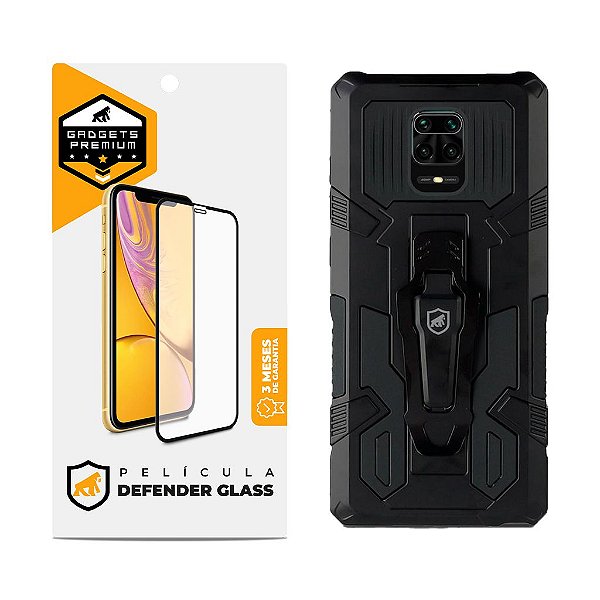 Kit Capa Clip e Película Defender Glass para Xiaomi Redmi Note 9 Pro - Gshield