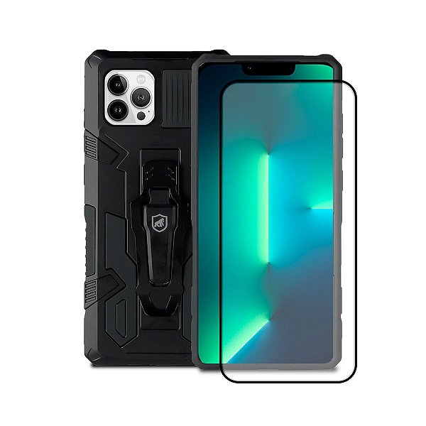 Kit Capa Clip e Pelicula Coverage 5D Pro Preta para iPhone 12 - Gshield