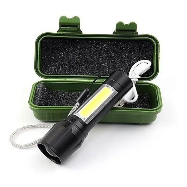 Lanterna Tática USB Recarregável C/ Estojo - Verde