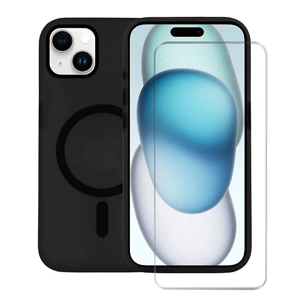 Kit Capa Magsafe Pro Preta e Pelicula Nano Vidro para iPhone 15 Plus - Gshield