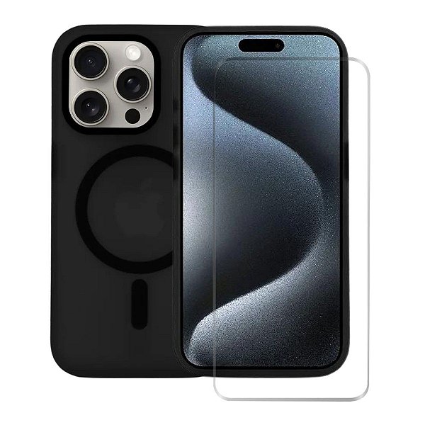 Kit Capa Magsafe Pro Preta e Pelicula Nano Vidro para iPhone 15 Pro - Gshield