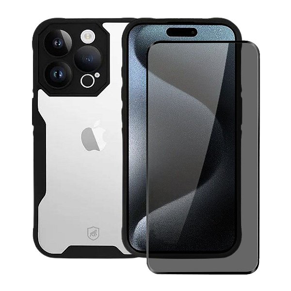 Kit Capa Dual Shock Sense e Pelicula Defender Pro Privacidade para iPhone 15 Pro - Gshield