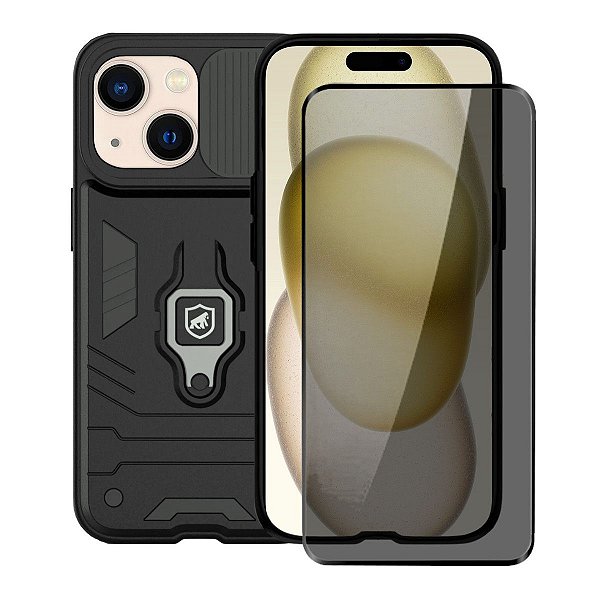 Kit Capa Defender e Película Defender Pro Privacidade para iPhone 15 - Gshield