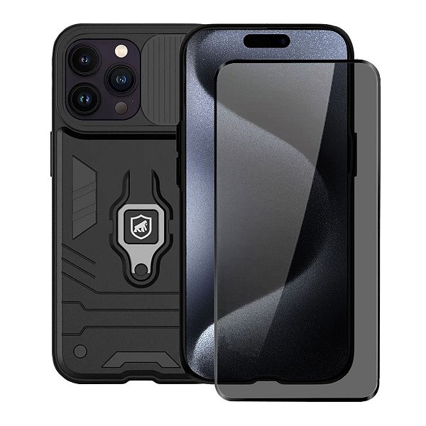 Kit Capa Defender e Película Defender Pro Privacidade para iPhone 15 Pro Max - Gshield