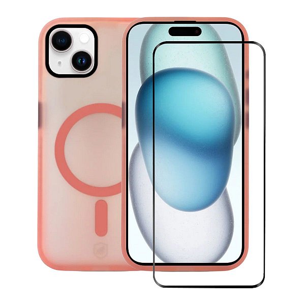 Kit Capa Magsafe Pro Rosa e Pelicula Ultra Glass para iPhone 15 - Gshield