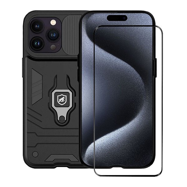 Kit Capa Defender e Pelicula Ultra Glass para iPhone 15 Pro Max - Gshield