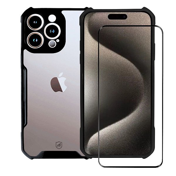 Kit Capa Dual Shock X e Pelicula Ultra Glass para iPhone 15 Pro - Gshield