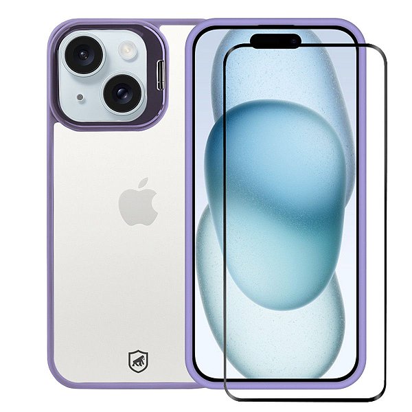 Kit Capa Gravity Lilás e Pelicula Ultra Glass para iPhone 15 - Gshield