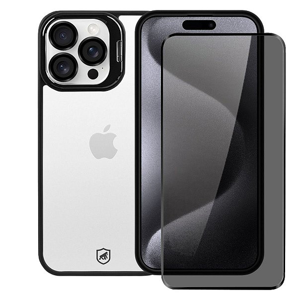 Kit Capa Gravity Preta e Pelicula Defender Pro Privacidade para iPhone 15 Pro - Gshield