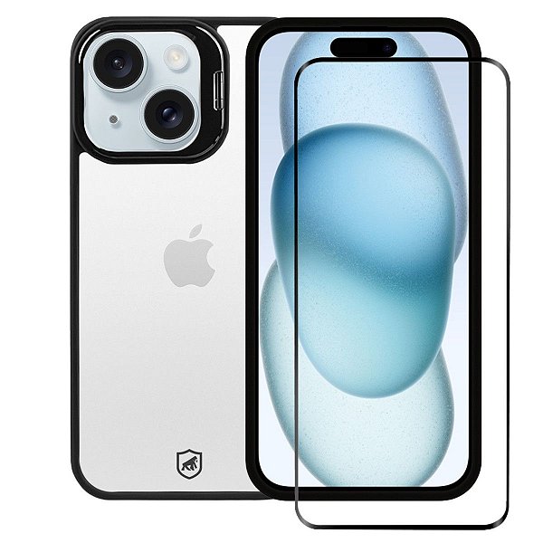 Kit Capa Gravity Preta e Película Ultra Safe para iPhone 15 - Gshield