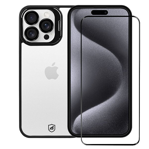 Kit Capa Gravity Preta e Película Ultra Safe para iPhone 15 Pro - Gshield