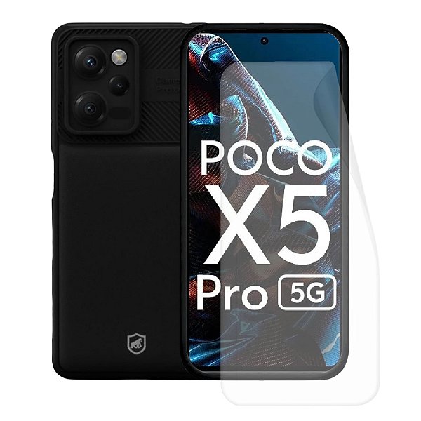 Kit Capa Symetric Preta e Película Hydrogel HD para Xiaomi Poco X5 Pro - Gshield