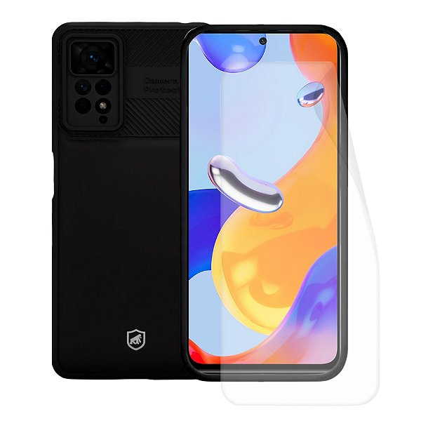 Kit Capa Symetric Preta e Película Hydrogel HD para Xiaomi Redmi Note 11 Pro - Gshield