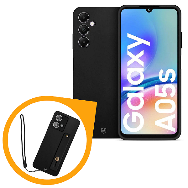 Kit Capa Silicon Veloz para Samsung Galaxy A05S + Ring Socket + Cordão - Preto - Gshield