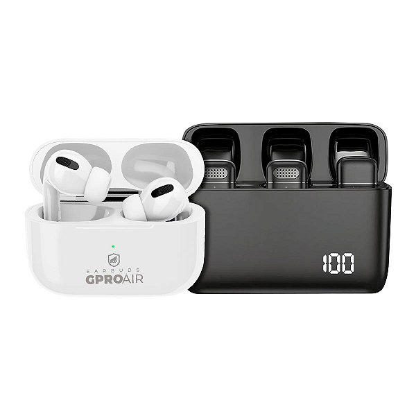 Microfone de Lapela - Tipo C com Adaptador Lightning + Fone de ouvido bluetooth GPro Air - Gshield