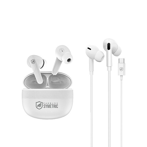 Earbuds - Fone de ouvido Bluetooth - Symetric + Fone de Ouvido Tipo C Dual Air - Gshield