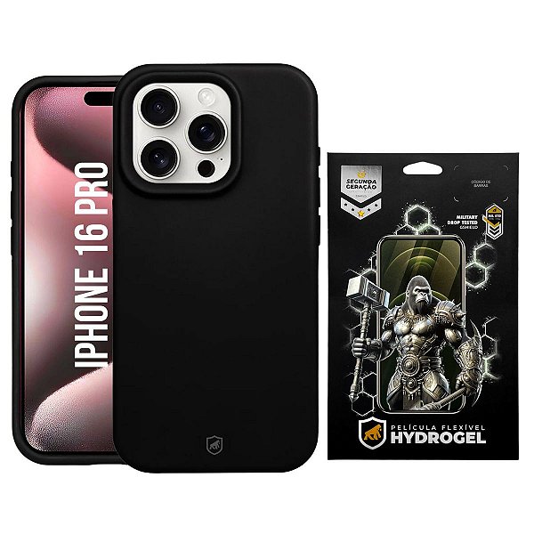 Kit Capa Silicon Premium e Película Hydrogel HD para iPhone 16 Pro - Gshield