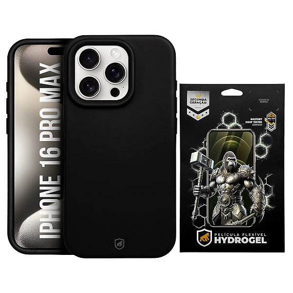 Kit Capa Silicon Premium e Película Hydrogel HD para iPhone 16 Pro Max - Gshield