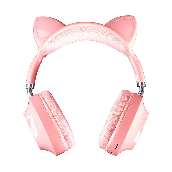 Fone Headset Bluetooth Cat Ear - Extra Bass - Rosa - Verde