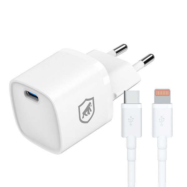 Kit Carregador Turbo Gan Ultra Slim Tipo C 20W + Cabo Dinamic - Branco - Gshield