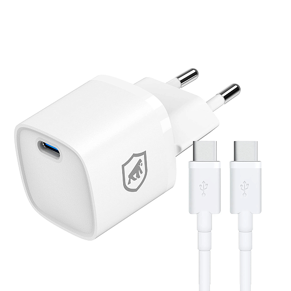 Kit Carregador Turbo Gan Ultra Slim Tipo C 20W + Cabo Dinamic - Branco - Gshield