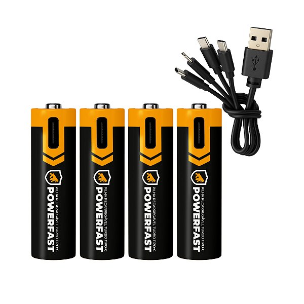 Pilha Recarregável AAA Turbo PowerFast - 4 Unidades - Alta Capacidade, Até 1200 Recargas, Ideal para Controles e Eletrônicos - Gshield