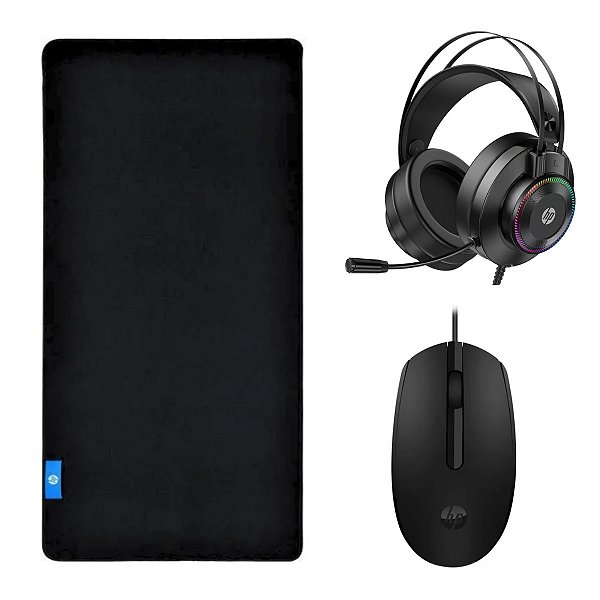 Kit Mouse Pad Speed Gamer Extra Grande + Mouse Óptico com Fio + Headset 7.1 - HP