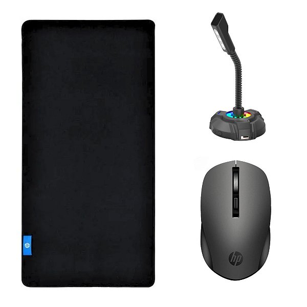 Kit Mouse Pad Speed Gamer Extra Grande + Mouse Wireless USB Optical + Microfone - HP