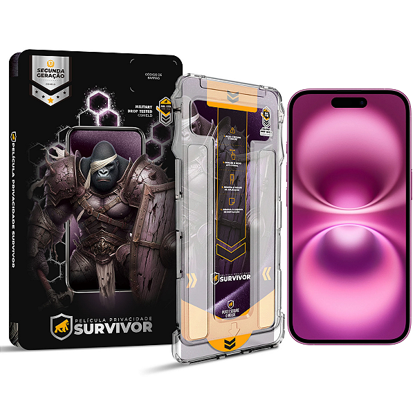Película para iPhone 16 - Privacidade com Aplicador - Survivor - Gshield