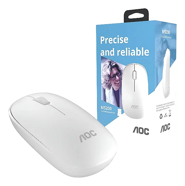 Mouse Óptico Sem Fio Wireless 2.4 Ghz 1600 DPI - Branco - AOC