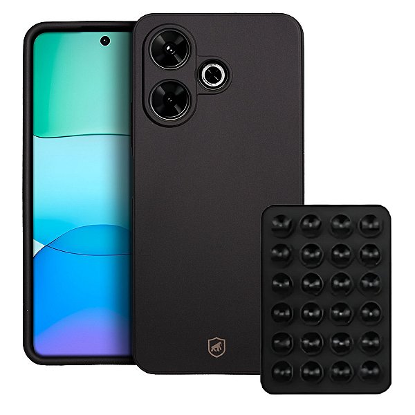 Kit Capa Silicon Veloz para Xiaomi Redmi 13 +  Ventosa - Preta - Gshield