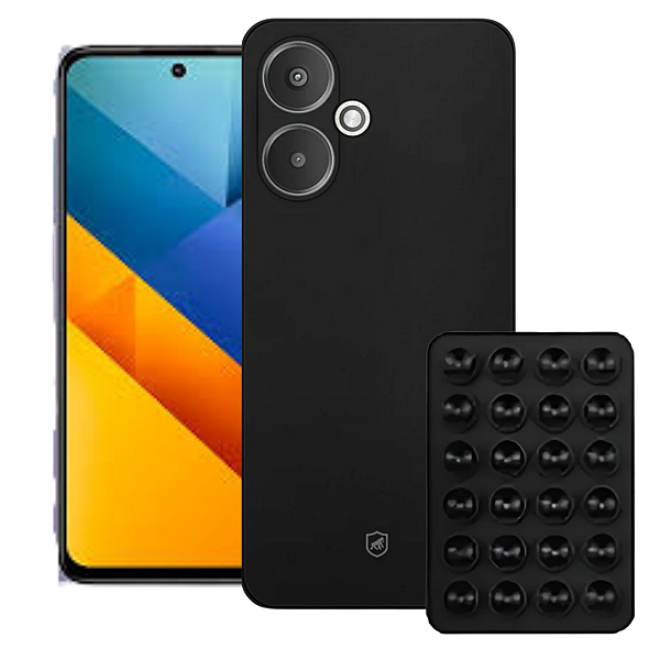 Kit Capa Silicon Veloz para  Poco M6 4G +  Ventosa - Preta - Gshield