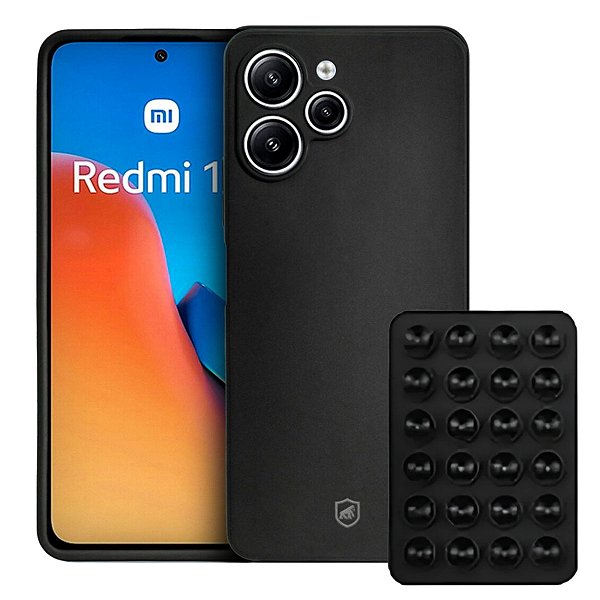 Kit Capa Silicon Veloz para  Xiaomi Redmi 12R +  Ventosa - Preta - Gshield