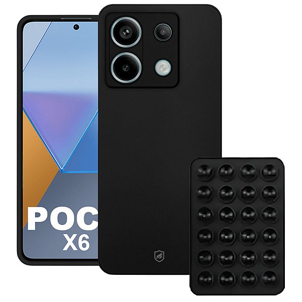 Kit Capa Silicon Veloz para  Xiaomi Poco X6 +  Ventosa - Preta - Gshield