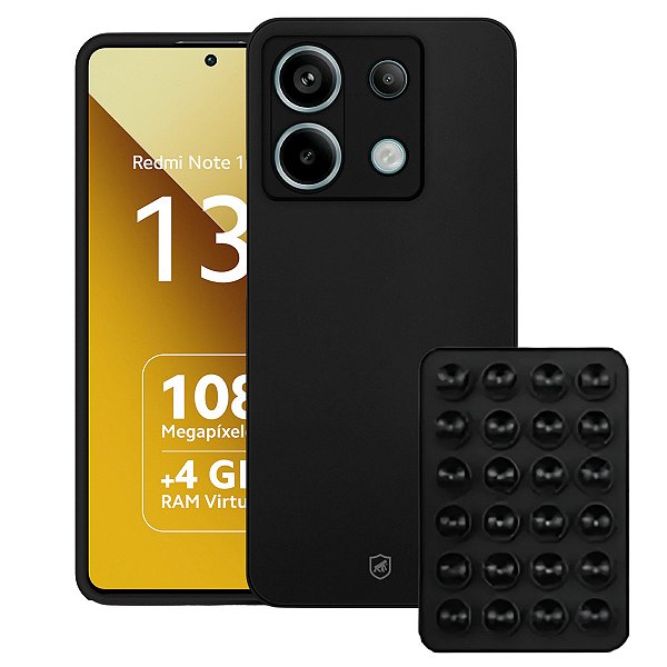 Kit Capa Silicon Veloz para  Xiaomi Redmi Note 13 5G +  Ventosa - Preta - Gshield