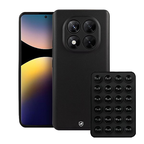 Kit Capa Silicon Veloz para  Xiaomi Redmi Note 14 Pro +  Ventosa - Preta - Gshield